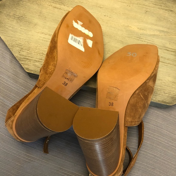 NWT Christian Di Riccio Brown Suede Black Heel Double Ankle Strap Heels 38 - Picture 10 of 11